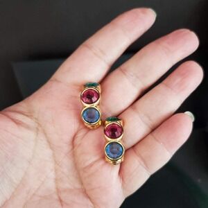 Swarovski Swan Vintage Gold Plated Multi Color Crystal J Hoop Pierced Earrings